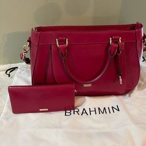 Brahmin Raelynn satchel and wallet Topsail fuchsia.